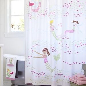 Mermaid Shower Curtain for Kids - White and Pink
